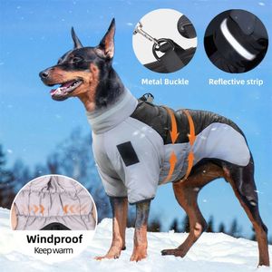 Reflective Jacket för stora hund Vinter varma kläder Vattentäta rockar förtjockade utomhus Keep Pet Costume Supplies 240226