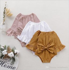 Baby Girl Rompers Clothes Infant Ruffle Bowknot Jumpsuits Toddle Summer Solid Onesies Newborn Fashion Boutique Cotton Climb Bodysu4726479