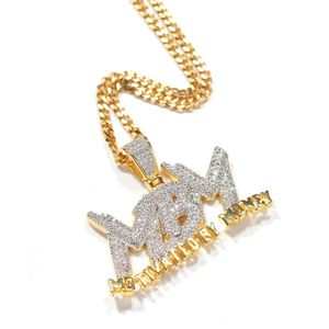 Iced Out Halskette mit Zirkon-Buchstaben-Motiv durch Geld, zweifarbig plattiert, Mikro-Gepflastert, Lab-Diamant, Bling, Hip-Hop-Schmuck, Geschenk 268G