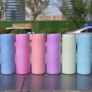 US Warehouse 20oz SubliMation Glowing UV Color Changing Tumblers med klara sugrör Rostfritt stål Straight Blank Water Cup B6174E