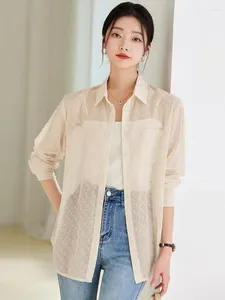 Women's Blouses Spring Summer Beige Elegant Sun Protection Shirt Women Casual Lapel Dot Gray Long Sleeve Loose Top Leisure Versatile