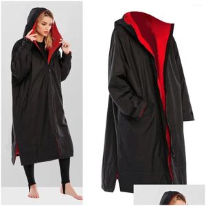 Women'S Swimwear Womens Swimwear Waterproof Surf Changing Robe Outdoor Coat Lamb Wool Jacket Hooded Cloak Beach Surfing Pool Lining A Dhov7