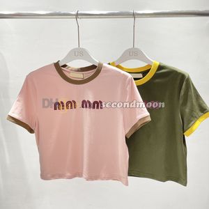 Женские укороченные футболки с вышитыми буквами, футболки контрастного цвета с короткими рукавами, летняя дышащая футболка