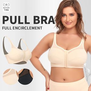 Confortevole senza anello in acciaio pizzo reggiseno di grandi dimensioni senza fili per le donne seno grande coppa C/D/E/F reggiseno con fibbia anteriore intimo stile sottile taglie forti 444