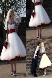 Rock And Roll Gothic Wedding Dresses With Red Sash A Line Knee Length Boho Tulle Short Bridal Dress Cheap Plus Size Wedding Gowns8153537