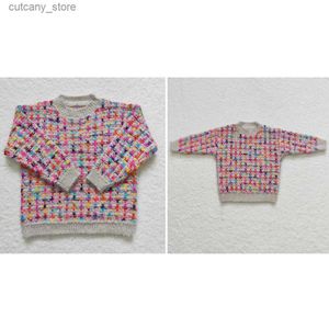 T-shirts Wholesale Childrens western boutique clothing autumn/winter Colorful sweater long-sleeved top for baby girls boys clothes L240311