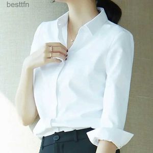 Kvinnors t-shirt kvinnor blus fjäder vit lång sle casual skjorta blusas ropa de jer 240311