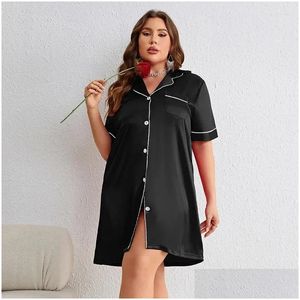 Kadın pijama boyutu 5xl gömlek Nightgown Lounge Nightdress Dönüşü Dönüşü Kısa Kollu Nightshirt Nighty Cobe Kadın İpeksi Drop Del OTJ3R