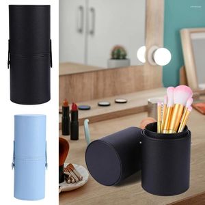 Makeup Brushes PU Leather Brush Storage Holder Travel Litchi Pattern Clear Line Gradual Change Cosmetic Pens Organizer Cup Case