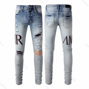 Amirir jeans designer jeans för mens jeans vandring byxa rippade hiphop high street mode märke motorcykel broderi nära montering lila jeans ksubi jeans