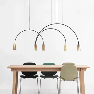 Pendant Lamps Contracted Arch Lights Nordic LED Livingroom Dining Table Hang Lamp Clothing Store Retro Iron Art Line Net Red Luminaire