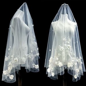 Bridal Veil Spetskant Kvinnors korta slöja med kam 3D -blommor Brudslöja för kyrkan Veu