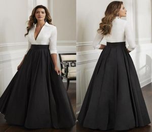 Elegant Long Sleeves Mother Of The Bride Dresses Deep V Neck Pleated Wedding Guest Dress A Line Floor Length Satin Evening Gowns3918243