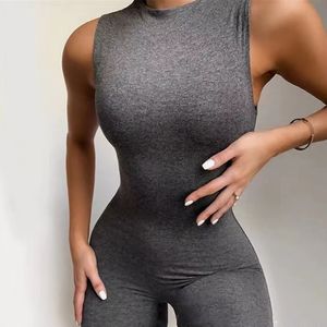 Kvinnor Sexig fitness Tight Passning Solid Color Jumpsuit Bodysuit Casual Simple Pants Yoga Jumpsuits Tight Clothing Elegant i ett stycke ärmlösa sportkläder