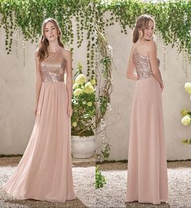 Abiti da damigella d'onore dorata una linea spaghetti paillettes senza schienale in chiffon a buon mercato abito ospite per matrimoni da sposa a buon mercato abito d'onore5712752