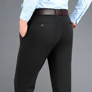 Calças masculinas clássicas casuais calças de negócios stretchable vestido formal azul marinho roupas pretas retas