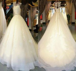 Amazing Actual Image Wedding Dresses Gown Sheer Neck Keyhole Back Applique Lace Corset Ball Appliques bridal Gowns6564293