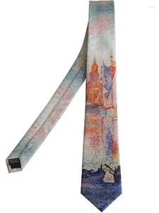 Bow Ties Men's Fashion Original Printing Tie 7cm5.5cm Dark Blue Gradient Landscape Chinese Style Retro Birthday Necktie