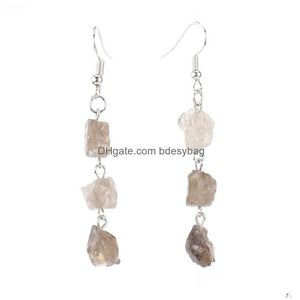 Dangle Chandelier Irregar Natural Crystal Stone Long Sier Plated Handmade Earrings For Women Girl Party Club Fashion Jewelry Drop Deli Dhrvc