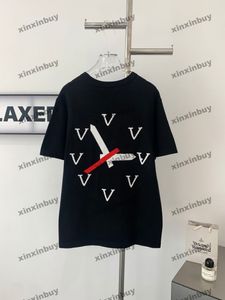 Xinxinbuy Men Designer Tee T Shirt 2024 List zegarowy Jacquard Bawełniany krótki rękaw
