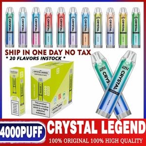 Orijinal Eth Crystal Legend Pro 4000 Pufs E Cigarettes File Bobin Tek Kullanımlık Vapes Kalem 20 Teşerler 2mg Ön Doldurulmuş Pods 10ml E-Liquid Puff 4000 7000 9000