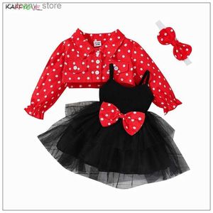 T-shirts Baby Girl Clothing Suit Elegant Pageant New Year Tops+Headweaer+Dress 3PCS Outfits Set Bow Xmas Hall Gown 3-24m Toddler Costume L240311