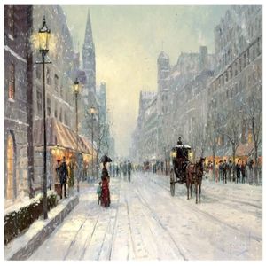 Snow street landscape Famous Oil Painting Prints reproduction Wall Art Canvas For Home Room Office Decor poster210b