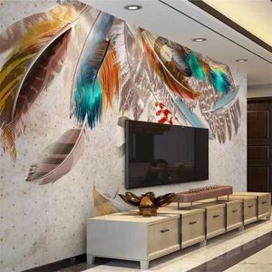 Papel de Parede Custom Wallpaper 3D PO Marals Retro American Fashion Color Feather Texture Art Bedroom Backnyward Wall Paper12345