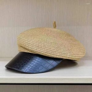 BERETS 202403-2508373 INS CHIC JAPAN SOMMER GRass Patchwork Crocodile Mönster PU BRIM Fashion Sboy Hat Män kvinnor Visir