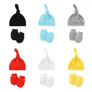 Cappelli Guanti antigraffio per bambini Set di cappelli annodati Guanti nati Kit di berretti caldi Regali per la doccia per neonati