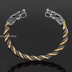 Norse viking lobo cabeça pulseira de aço inoxidável abertura ajustável pulseira manguito cobra pulseira para homens moda jóias atacado 240307