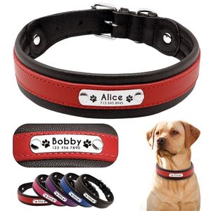 Personalized Leather Dog Collar Customized Engraved Pet Big Dog Bulldog Collars Padded For Medium Large Dogs Perro Pitbull 2204092938