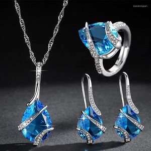 Colar brincos conjunto gota de água zircônia cúbica casamento incrustação luxo cristal nupcial jóias presentes para damas de honra