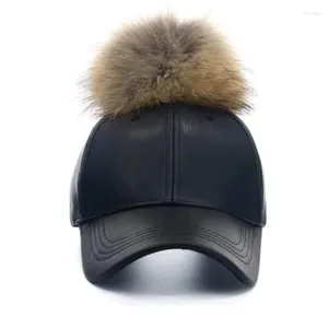 Ball Caps Doit Korean Autumn Winter Raccoon Fur Women Hip Hop Baseball Cap Noble Hairball Leather Snapback For Men Girls