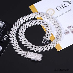 Kubansk länkkedja halsbandsdesigner för män kvinnor smycken solid silver pass diamant testare vvs moissanite chian 2 rader 15 mm w halsband designer smycken gåva