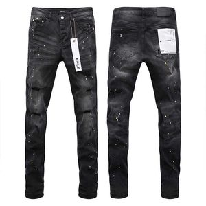 Purple Brand denim American high street distressed black washed denim with splashed ink