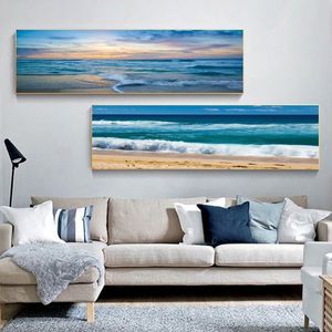 海の波のポスターホーム装飾日没のサンライズキャンバス絵画壁アート写真リビングルームベッドサイドランドスケーププリント絵画2154