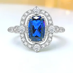 Кольца кластера Модные легкие роскошные ретро синие кольца из стерлингового серебра 925 пробы с высокоуглеродистыми бриллиантами в конце стильные свадебные украшения
