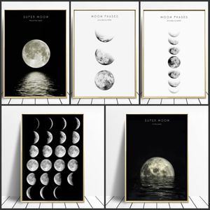 Минималистский Luna Wall Art Moon Phase Холст Плакаты и принты Абстрактная живопись Скандинавские декоративные картины Современный домашний декор308U