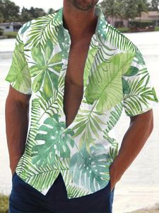Camisas casuais masculinas Hawaiian Tropical Leaf Shirt Tee manga curta botão engraçado oversized tops roupas masculinas verão