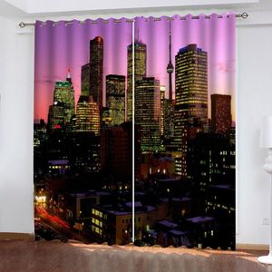 Piękny Poindywidualne zasłony 3D Blue Night Building Zasłony Blackout Curtain244o