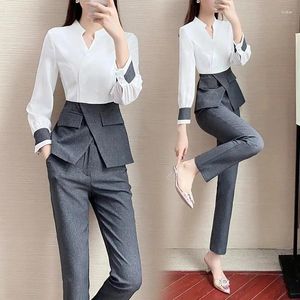 Damen Zweiteilige Hosen Elegante stilvolle Anzüge für Frauen Bürokleidung 2 Set Damen gespleißtes Oberteil und Hose Business Casual Outfit 3XL