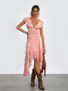 Casual Dresses Kimydreama Women Summer Midi Dress Floral Print Ruffles Sleeve V-Neck Fashion Backless Beach