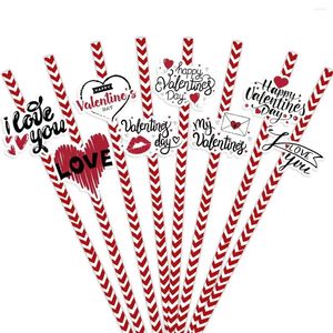 Parti Favorisi 12 PCS Sevgililer Günü Kart Tek Kullanımlık Pipetler Romantik Sevgililer Sofra Takımı Mutlu 2024 Malzemeleri