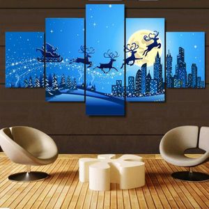 Semplice dipinto su tela Stampa Home Decor Wall Art 5 pezzi Natale modulare Hang Picture Poster Snow Drop No Frame203j