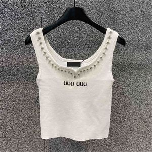 Luxury Designer Women Singlet Tanks Sticked Croped Woman Tank Tops Diamond Neck Design Singlets Blus