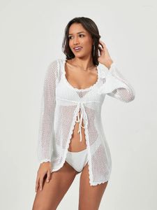 Copricostume da bagno per donna Top tunica all'uncinetto in copricostume da spiaggia in misto lino