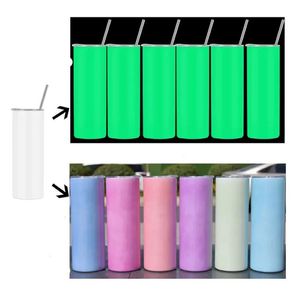 US Warehouse 20oz Sublimation مستقيمة Tumbler Color Uv تغيير وتوهج Tumblers فراغ زجاجة مياه القهوة المعزولة مع L345J