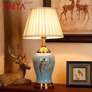 Lamps Shades ANITA Contemporary ceramics Table Lamp American style Living Room Bedroom Bedside Desk Light Hotel engineering Decorative L240311