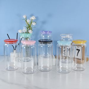 16oz Plastic Mason Jar PP Akryl Enskiktskopp med halm 500 ml Clear Mason Can PP Drinking Cup DIY